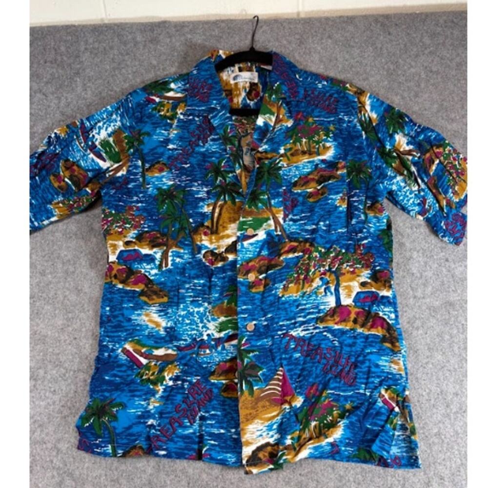 VTG 70s Islander Hawaiian Shirt Men Medium Rayon Treasure Island Beachy Vacation